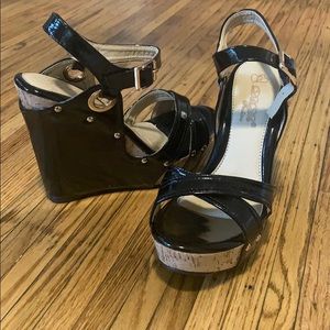 Buckle Strapped Gold Stud Wedges